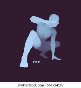 Athlete at Starting Position Ready to Start a Race. Runner Ready for Sports Exercise. Sport Symbol. 3d Vector Illustration. 