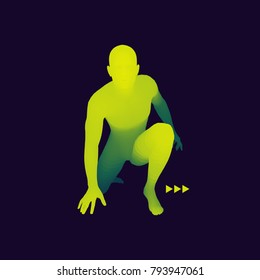 Athlete at Starting Position Ready to Start a Race. Runner Ready for Sports Exercise. Human Body Ã?Ã®Ã¤Ã¥Ã«Ã¼. Sport Symbol. 3d Vector Illustration. 