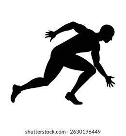 Athlete Starting Sprint Position Silhouette vector on white background