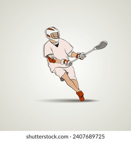 Atleta con un palo. Lacrosse. El emblema. Logotipo. Ilustración del vector