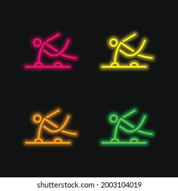 Athlete Stick Man four color glowing neon vector icon