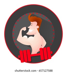 Athlete strong man character logo.Vector cartoon illustration