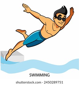 Athlete swimmer isolated on white background in cartoon style. Vector illustration.