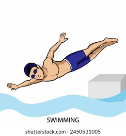 Athlete swimmer isolated on white background in cartoon style. Vector illustration.