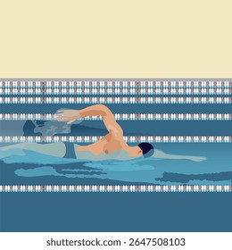 nadador atleta realiza treinamento nadar na pista da piscina usando traço de rasto