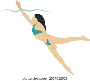 Athlete Swimming Character with Simple Design Concept. Flat Vector Illustration.