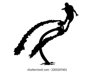 Athlete Takes Off On A Water Jet. Isolated Silhouette On A White Background