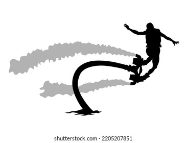 Athlete Takes Off On A Water Jet. Isolated Silhouette On A White Background