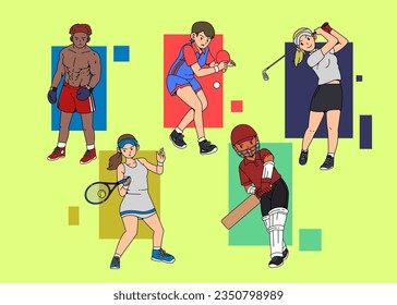 athlete and their respective sport. hand drawn illustration. vector illustration. simple illustration. part 2