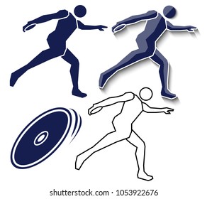 athlete throwing discus flat icon, outline icon on white background, vector set