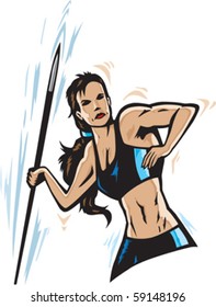 Athlete throwing javelin in a stylized format.