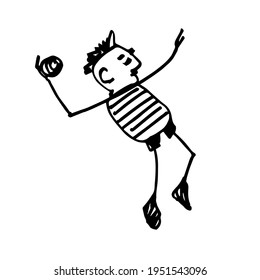 Un atleta tirando un tiro. Un personaje dibujado a mano. Una simple ilustración del doodle. Vector