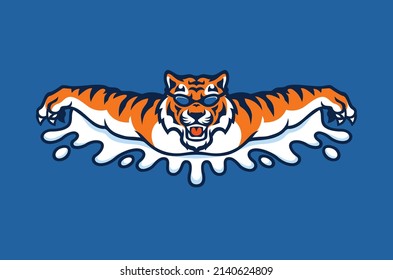 Athlete Tiger Wearing Goggles Swimming Butterfly Stroke 