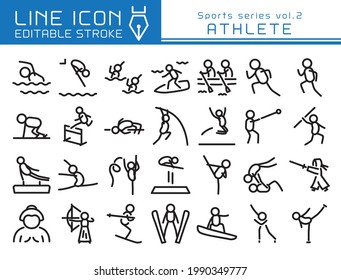 Athlete Vector Icon Set. Editable Line Stroke.