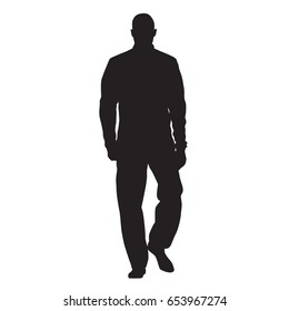 Athlete walking in tracksuit and anorak, front view, man vector silhouette