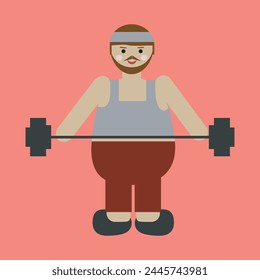 athlete weightlifter with a barbell, a bandage on his head, on a red background. vector graphics	