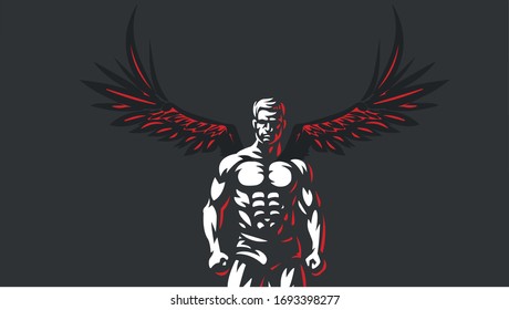 Atleta con alas detrás de su espalda