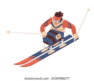 An athlete without legs participates in sports skiing competitions. Winter sports. A full and happy life. Vector illustration isolated on transparent background.