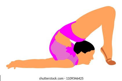 Athlete woman in gym exercise. Ballet girl vector figure isolated on white background. Silhouette illustration of gymnastic woman. Rhythmic Gymnastics vector. Dancer art dance.