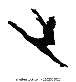 Athlete woman in gym exercise. Ballet girl vector figure isolated on white background. Black silhouette illustration of gymnastic woman. Rhythmic Gymnastics vector.