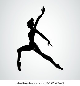 Athlete woman in gym exercise. Ballet girl vector figure isolated on white background. Black silhouette illustration of gymnastic woman. Rhythmic Gymnastics vector.