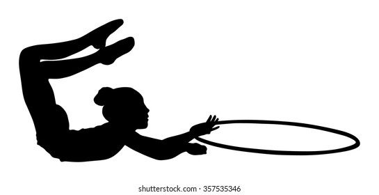 Athlete woman in gym exercise. Ballet girl vector figure isolated on white background. Black silhouette illustration of gymnastic woman.