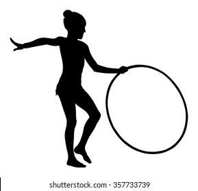 Athlete woman in gym exercise. Ballet girl vector figure isolated on white background. Black silhouette illustration of  rhythmic gymnastic woman silhouette.