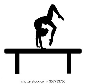 Athlete woman in gym exercise. Ballet girl vector figure isolated on white background. Black silhouette illustration of gymnastic woman. Rhythmic Gymnastics girl perform on the shaft.