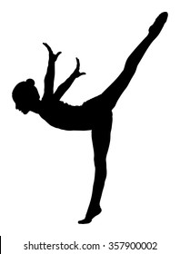 Athlete woman in gym exercise. Ballet girl vector figure isolated on white background. Black silhouette illustration of gymnastic woman. Rhythmic gymnastic pose.