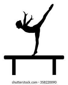 Athlete woman in gym exercise. Ballet girl vector figure isolated on white background. Black silhouette illustration of gymnastic woman. Rhythmic Gymnastics girl perform on the shaft.