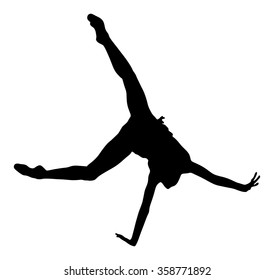 Athlete woman in gym exercise. Ballet girl vector figure isolated on white background. Black silhouette illustration of gymnastic woman.