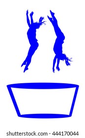 Athlete woman in gym exercise. Ballet girl vector figure isolated on white background. Blue silhouette illustration of gymnastic woman. Rhythmic Gymnastics vector silhouette.