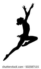 Athlete woman in gym exercise. Ballet girl silhouette vector figure isolated on white background. Black silhouette illustration of gymnastic woman. Rhythmic Gymnastics vector.