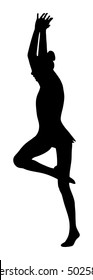 Athlete woman in gym exercise. Ballet girl vector figure isolated on white background. Black silhouette illustration of gymnastic woman. Rhythmic Gymnastics vector.