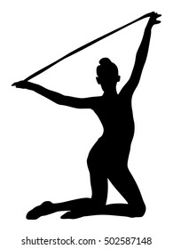 Athlete woman in gym exercise. Ballet girl vector figure isolated on white background. Black silhouette illustration of gymnastic woman. Rhythmic Gymnastics vector.