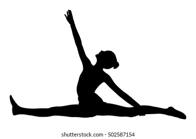 Athlete woman in gym exercise. Ballet girl vector figure isolated on white background. Black silhouette illustration of gymnastic woman. Rhythmic Gymnastics vector.