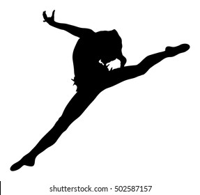 Athlete woman in gym exercise. Ballet girl vector figure isolated on white background. Black silhouette illustration of gymnastic woman. Rhythmic Gymnastics vector.