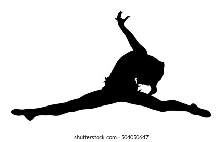 Athlete woman in gym exercise. Ballet girl vector figure isolated on white background. Black silhouette illustration of gymnastic woman. Rhythmic Gymnastics vector.