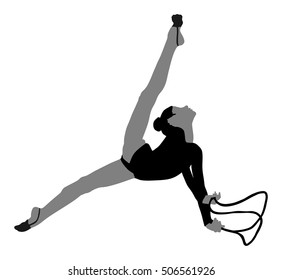 Athlete woman in gym exercise. Ballet girl vector figure isolated on white background. Silhouette illustration of gymnastic woman. Rhythmic Gymnastics vector.