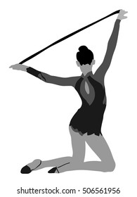 Athlete woman in gym exercise. Ballet girl vector figure isolated on white background. Silhouette illustration of gymnastic woman. Rhythmic Gymnastics vector.