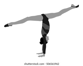 Athlete woman in gym exercise. Ballet girl vector figure isolated on white background. Silhouette illustration of gymnastic woman. Rhythmic Gymnastics vector.