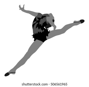 Athlete woman in gym exercise. Ballet girl vector figure isolated on white background. Silhouette illustration of gymnastic woman. Rhythmic Gymnastics vector.
