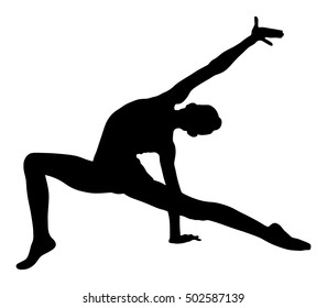 Athlete woman in gym exercise silhouette. Ballet girl silhouette vector figure isolated on white background. Shape illustration of gymnastic woman. Rhythmic Gymnastics vector.