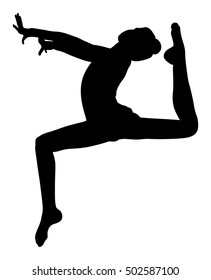 Athlete woman in gym exercising. Ballet girl vector figure isolated on white background. Black silhouette illustration of gymnastic woman. Rhythmic Gymnastics vector.