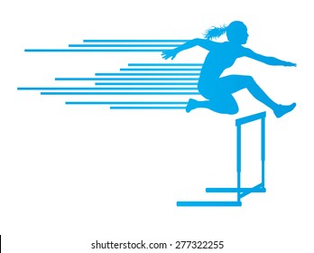 Athlete Woman Hurdling In Track And Field Vector Background Concept Made Of Stripes