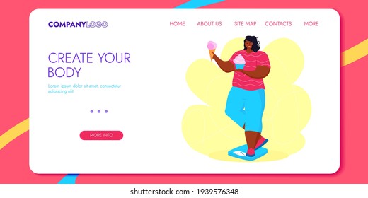 Athlete woman. Weightlift BodyBuilding Character Design for Landing Page. Workout Training Lifestyle Website Concept. Flat Cartoon Vector Illustration