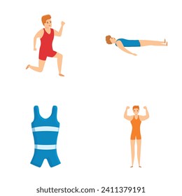 Athlete wrestling icons set cartoon vector. Male wrestler during training. Sport concept