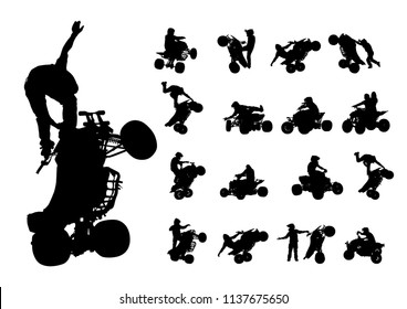 Athletes ATV during races on white background