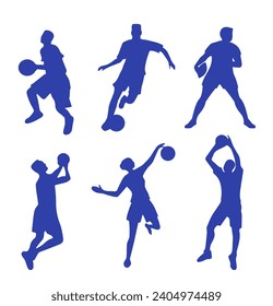 athletes with a ball silhouettes on a white background silhouettes of a football player, rugby player, basketball player