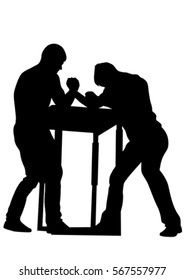Athletes to compete in arm wrestling on the white background